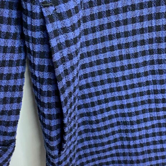 J Jill Womens Size XS Checked Blouse Blue Black Pullover Pockets Huntercore - Picture 6 of 10